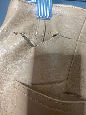 Camila Coelho Womens M 100% Lamb Leather Pants NWT Snap Detail Tan FLAWED thumbnail 7