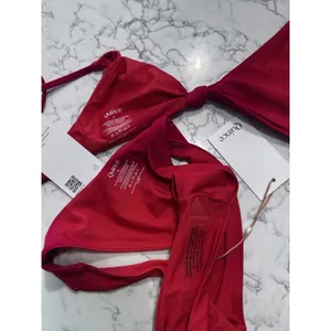 NWT Quince Cherry Red Knot Tie Bikini Top & High Leg Bottom Set Size XS thumbnail 3