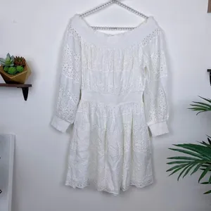 ASTR The Label Solstice Off Shoulder Eyelet Lace Mini Dress in White Small thumbnail 5
