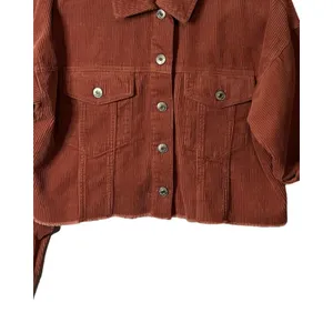 Forever 21 Top Womens Size Small Shacket Rust Color Button Up Collar Raw Hem thumbnail 7
