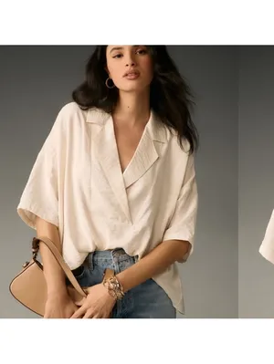 NWT Anthropologie Dylon Short-Sleeve Wide Placket Top Blouse Women’s Large P thumbnail 12