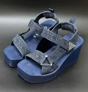 GUESS Dawsin Denim Rhinestone Embellished Straps EVA Soles Wedge Sandals Size 6 thumbnail 1