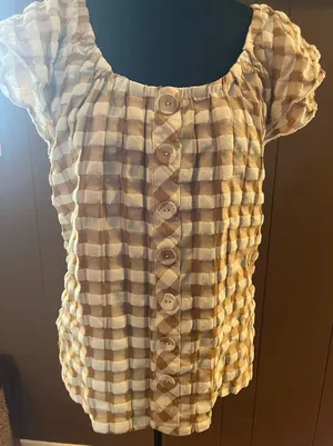 Matilda Jane Annabelle Off-Shoulder Plaid Gingham Blouse Top‎ Size M thumbnail 1