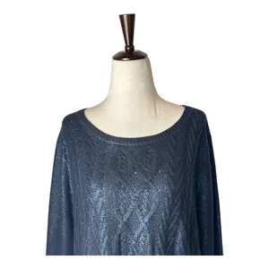 Club Monaco Sweater Women Medium Navy Blue Metallic‎ Cable Knit Pullover Preppy thumbnail 4