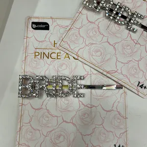 BRIDE Hair Pin 2 Pcs Silver Metal Vintage Hair Clip with Rhinestone Letter NWT. thumbnail 2