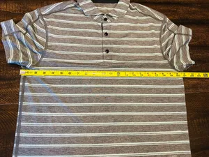 Lululemon Men’s Performance Gray/Blue Striped Polo-Medium thumbnail 3