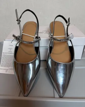 The Drop Tammie Silver Crackle Pointed Toe Slingback Flat Shoes Size 10 chrome thumbnail 1