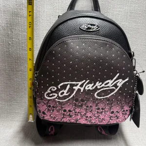Ed Hardy Mini Backpack Pink‎ Black Skull Rhinestone Y2K NWT Vegan Leather thumbnail 7