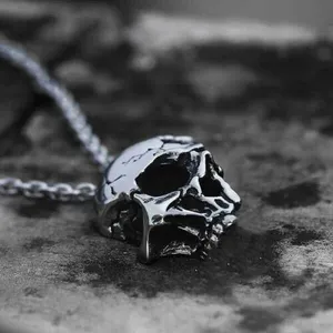 Retro Half Skull Gothic Punk Necklace Metal Skull Pendant Steampunk Jewelry thumbnail 3
