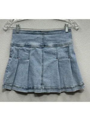 Y2K Denim Micro Mini Skirt Size Small Pleated Ruffle Bratz Indie Coquette Tennis thumbnail 3