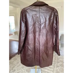 Anne Klein Leather Long Coat Brown Made in Korea Open Front Minimalist Classic L thumbnail 3