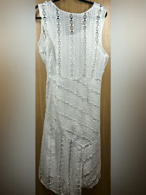 Anthropologie Tracy Reese Size 14 Mariposa White Lace Asymmetrical Midi Dress thumbnail 7