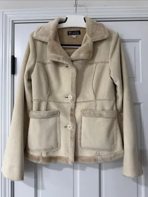 Vintage Mudd 90s Tan Faux Sued Fur Winter Teddy Coat Jacket Size M thumbnail 1