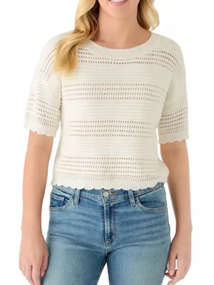 Pink Rose Women's Short Sleeve Crew Neck Cropped Sweater Size S thumbnail 1