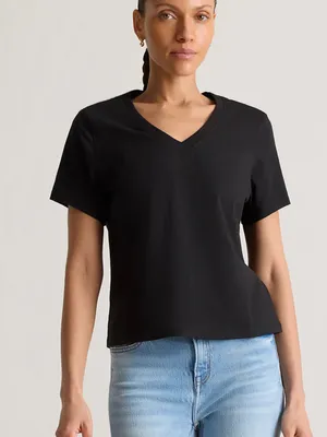 NWT Quince 100% organic cotton boxy v neck tee black large thumbnail 1