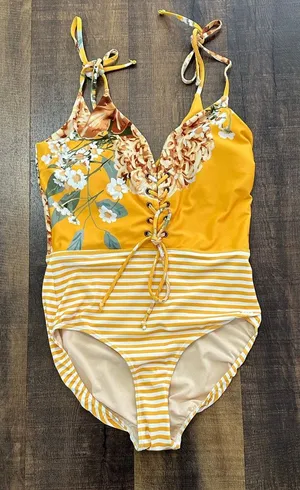 Albion Fit The Rachel Yellow Floral One-Piece Size Medium thumbnail 1