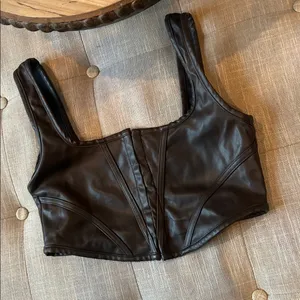 Motel Brown Faux Leather Corset Top Size Small thumbnail 3