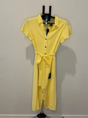 Lulus Yellow Linen Blend Button-Front Belted Midi Shirt Dress XS NWT thumbnail 2