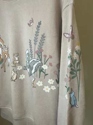 Disney Bambi Sweatshirt XXS Tan‎ Thumper Flower Graphic Crewneck thumbnail 5