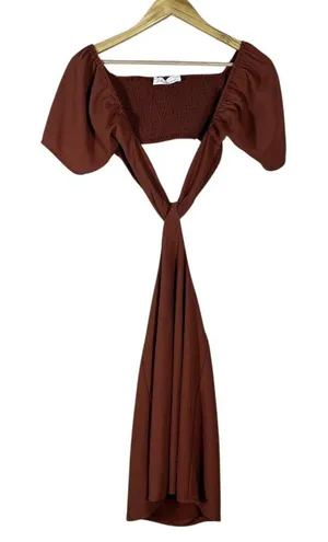 American Threads Tie Front Cutout Solid Mini Dress Rust Boho Smocked Size Medium thumbnail 1