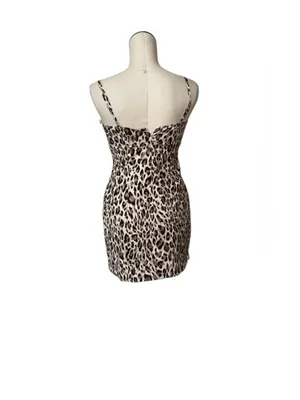 NWT Avec Les Filles Leopard Print Bodycon Mini Dress Size 4 Spaghetti Straps thumbnail 3