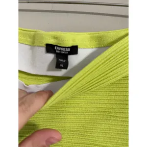 Express Body Contour Mini Skirt Womens XL‎ Neon Lime Green Ribbed Knit Stretch thumbnail 3