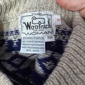Woolrich Woman Vintage Fair Isle Wool Sweater Oatmeal Grey Navy Green Size S thumbnail 4