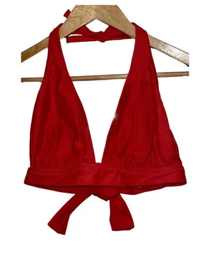 NEW J. Crew DD Halter Tie-Back Bikini Top With Mesh BY633 Bright Cerise Red Sz M thumbnail 1