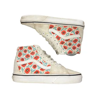 Vans Sk8-Hi Womens Sneakers Size 5 White Red Teal Floral High Top‎ Lace Up thumbnail 2