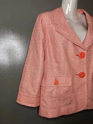 Halogen Blazer Womens XL Pink Linen Blend Tweed 3/4 Sleeve Button Jacket Pockets thumbnail 3