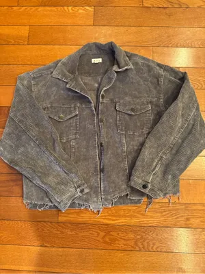 POL Gray Frayed Hem Corduroy Trucker Jacket Size Small EUC thumbnail 2