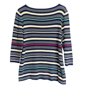 Liz Claiborne Womens Plus Size 1X Sweater Striped Knit Boat Neck Ribbed Nautical thumbnail 3
