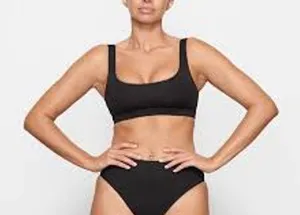 SKIMS Signature Swim Scoop Neck Tank Bikini TOP Size Medium M Onyx Black thumbnail 1