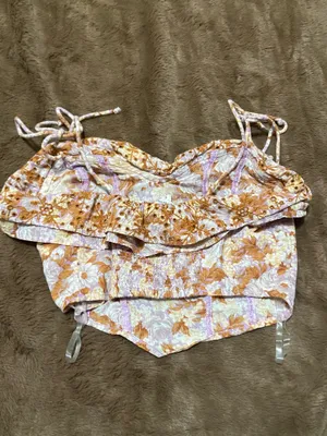 American Eagle Corset Style Ruffle Floral Top with Tie Straps thumbnail 3