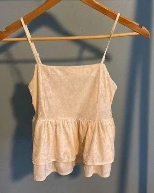 American Eagle NWT XS Cream Velvety Soft Baby Doll Spaghetti Strap Top thumbnail 1