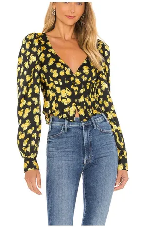 FOR‎ LOVE & LEMONS Elisa Marigold Pleated Blouse Sz XS thumbnail 1