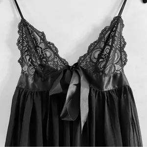 Victoria's Secret Dress M Baby Doll Sheer Lace Ribbon Lingerie Black Sexy Intimate thumbnail 3