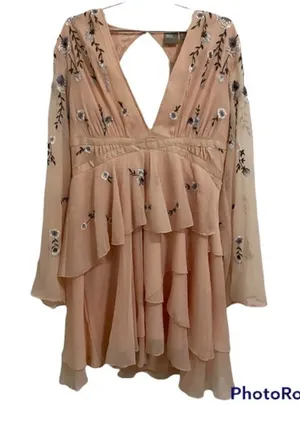✨ ASOS DESIGN tiered ruffle mini dress with embroidery and waist detail thumbnail 1