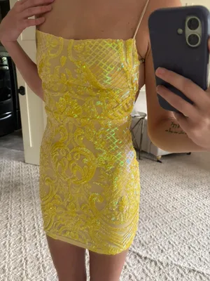 Lucy in the Sky Yellow Sequin Dress Backless thumbnail 1