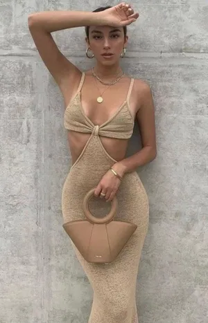 Boutique NEW Tan Knit Cutout Backless Bodycon Maxi Dress thumbnail 1