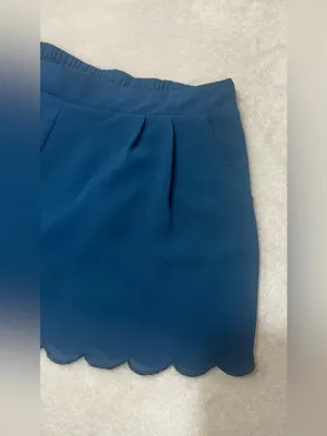 Mine Dark Blue Scallop-Hem High Waist Pull On Shorts Size Large thumbnail 4