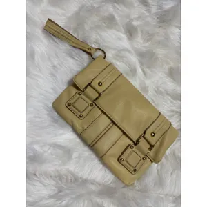 Daisy Fuentes Y2K Wristlet Clutch Purse Yellow Tan Gold Hardware Buckle Bag thumbnail 2
