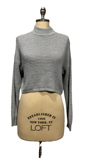 Hollister Cropped Sweater Womens XS Gray High Neck Long Sleeve Knit Pullover thumbnail 1