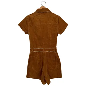 Baevely Womens XS Brown Faux‎ Suede Studded Western Romper Short Sleeve Cognac thumbnail 4