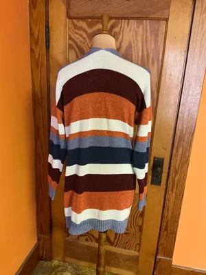 Boho Striped Long Cardigan Duster Cozy Fall Layer Rust Blue XL ECOWISH thumbnail 9