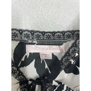 Victorias Secret Satin Tie Front Babydoll Chemise Top Large Lingerie White Black thumbnail 2