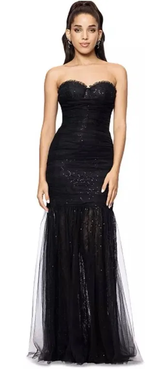 Betsy & Adam Women's Black Sequined Lace Corset Gown Dress Size 8 Sweatheart thumbnail 1