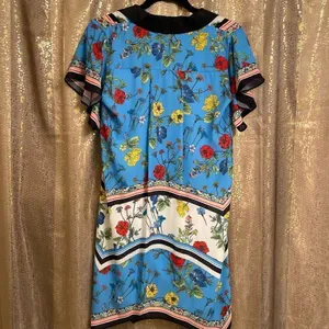 Alice + Olivia Blue Conner Floral-Print Handkerchief Button Shirtdress, XS thumbnail 2