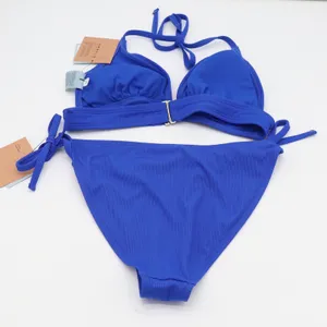 Shade & Shore Bikini Set Womens S Ribbed High Leg Cheeky Blue Side Tie NEW thumbnail 8