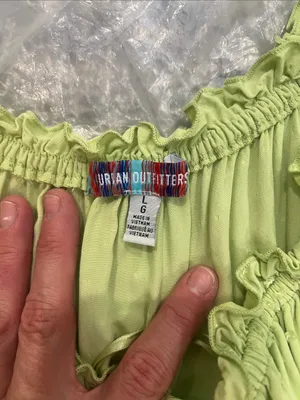 Urban Outfitters Lime Green Smocked Ruffle Mini romper size large. thumbnail 7